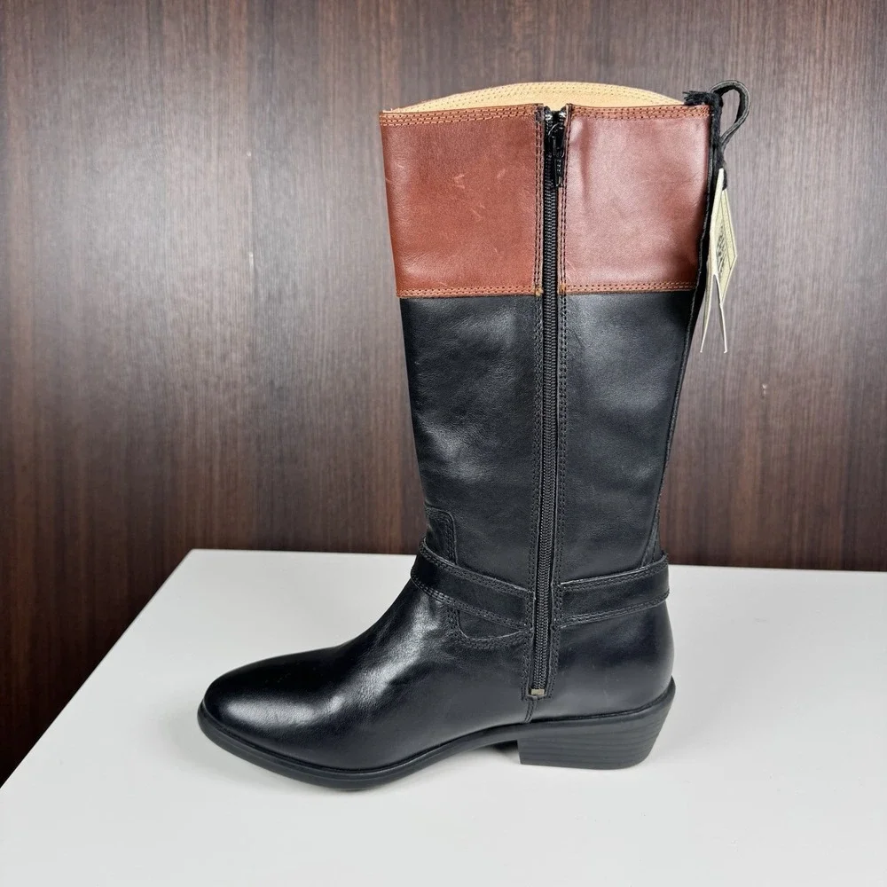 Frye Boots Girls Black Brown Leather Melissa 2 Tone Harness Zip Riding Youth 3.5